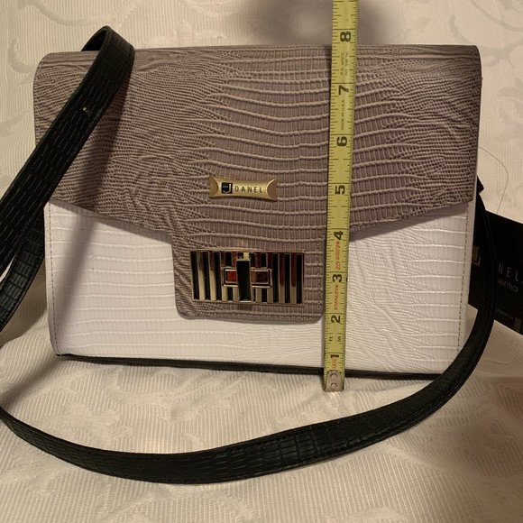 Beautiful Joanel White/Taupe Vegan Leather Embossed Handbag - Picture 3 of 13
